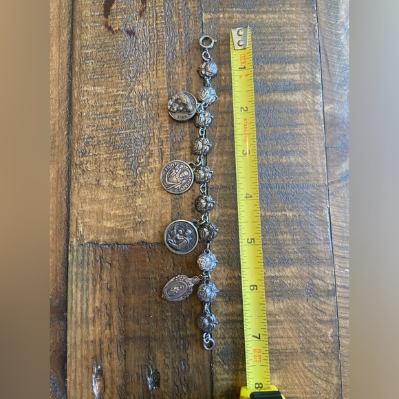 Vintage/Antique Silver Roses and Saints 7” Catholic Medal Prayer Bracelet - Picture 3 of 8